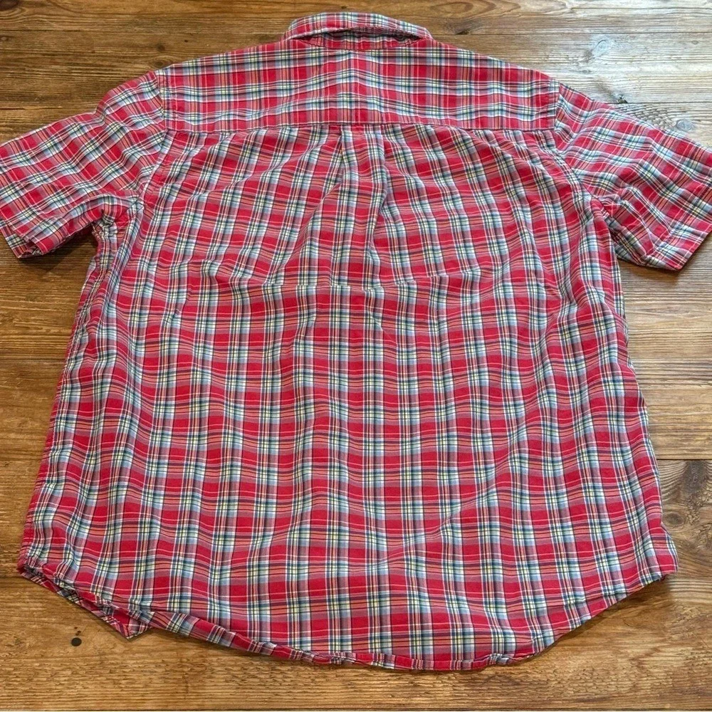 Ralph Lauren Red Tartan Plaid Button Short Sleeve Shirt Boy's Sz Large 14-16 EUC